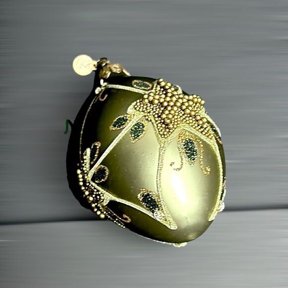 Department 56 Poland Glass Christmas Tree Ornament Olive Green Beaded - Picture 5 of 10